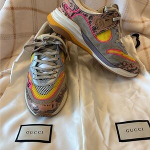 Gucci Ultrapace Tejus Low-Top Sneakers — Gray, Yellow & Pink
